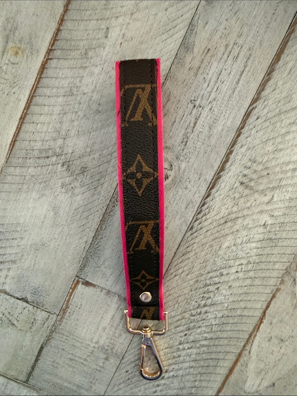 Repurposed LV Brown Monogram Wristlet keychain